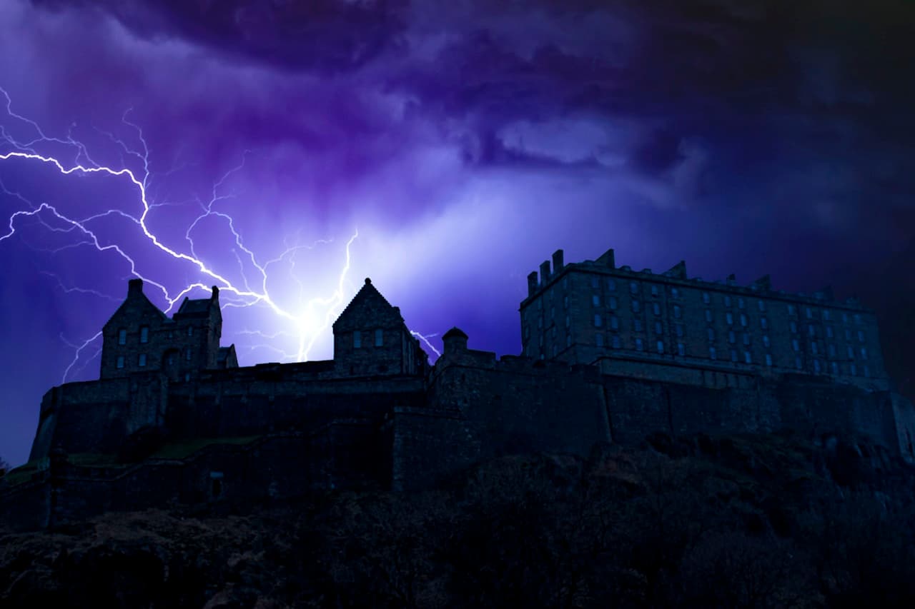 Dark castle under moonlight, evoking the gothic atmosphere of Mary Shelley's Frankenstein